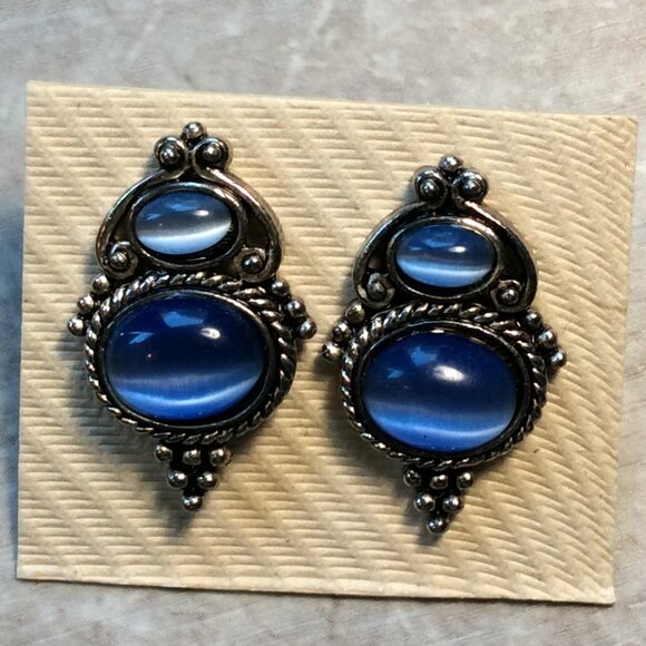 Vintage Fashion Earrings Silver & Blue Stones from late #90sStyle #VintageStyle - Picture 3 of 3